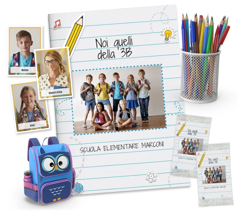 album di figurine regalo fine anno scolastico con foto